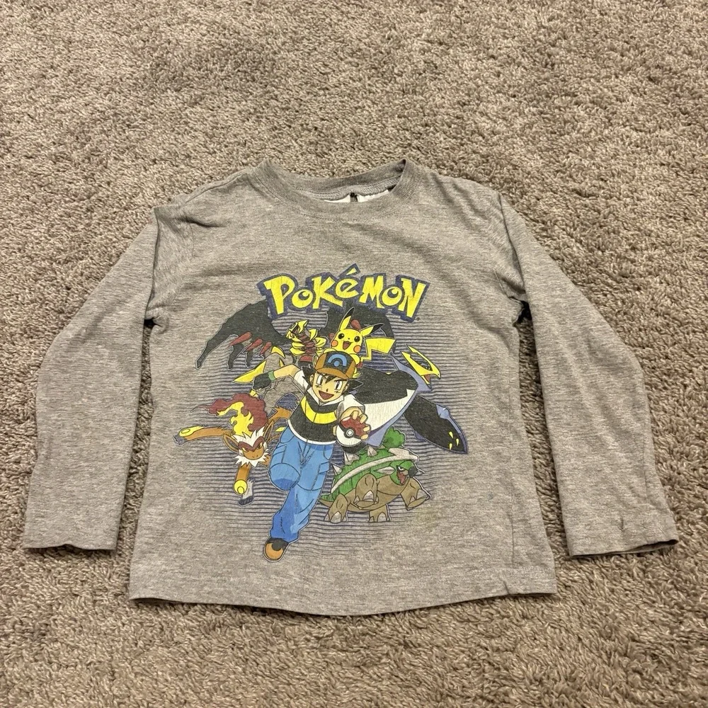 Vintage Pokemon Gray Long Sleeve Shirt Kids XS 2008 Promo Tee Ash Television TV